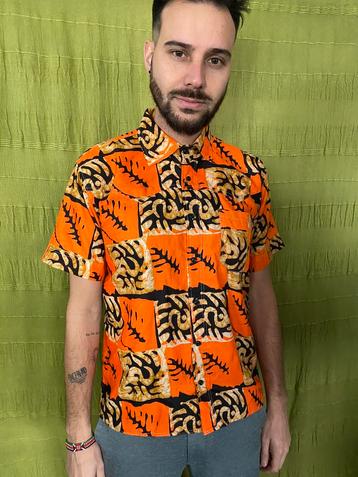 Vintage overhemd/shirt - oranje - print - M/medium
