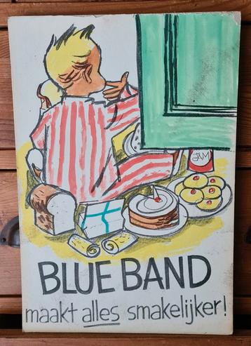 Oude Blue Band pastel reclame plaat van dik karton beschikbaar voor biedingen