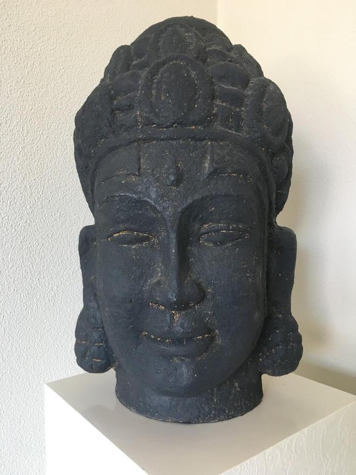 Zwart boeddhahoofd beeld - stijlvol en decoratief, Huis en Inrichting, Woonaccessoires | Boeddhabeelden, Ophalen of Verzenden