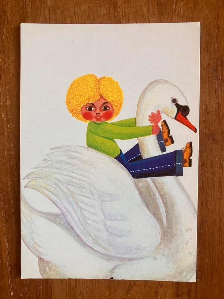 Vintage Kinder Postkaart - Zwaan, Verzamelen, Ansichtkaarten | Themakaarten, Ongelopen, 1960 tot 1980, Kinderen, Ophalen of Verzenden