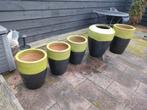 5 Geglazuurde Keramische Bloempotten - Tweekleurig Design, Tuin en Terras, Bloempotten, Ophalen, 40 cm of meer, Rond, Zo goed als nieuw