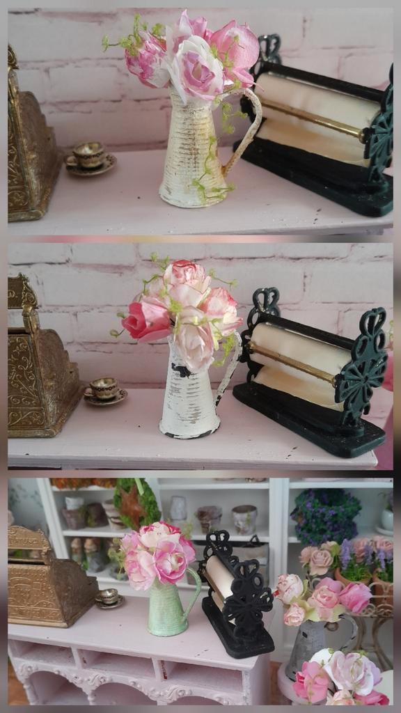🌹 PPH 1.12 ANTIEKE FRANSE KANNEN MET PIOENROZEN 🌹, Verzamelen, Poppenhuizen en Toebehoren, Zo goed als nieuw, Poppenhuis, Ophalen of Verzenden
