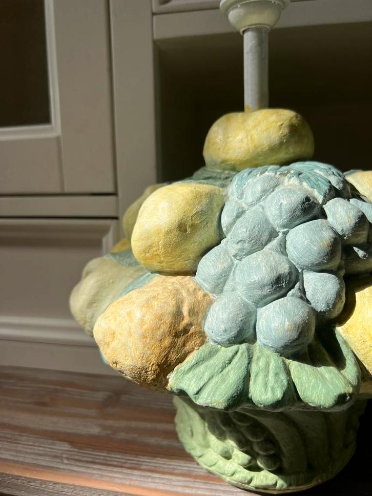 Set vintage keramiek tafellampen fruitmand Italië, Huis en Inrichting, Lampen | Tafellampen, Zo goed als nieuw, Minder dan 50 cm