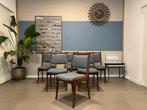 Set van 6 vintage eetkamerstoelen teakhout, Huis en Inrichting, Stoelen, Hout, Gebruikt, Blauw, Ophalen of Verzenden