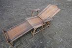 brocante lounge ligstoel rotan bamboe uitschuifb voetensteun, Tuin en Terras, Gebruikt, Rotan, Ophalen, Verstelbaar
