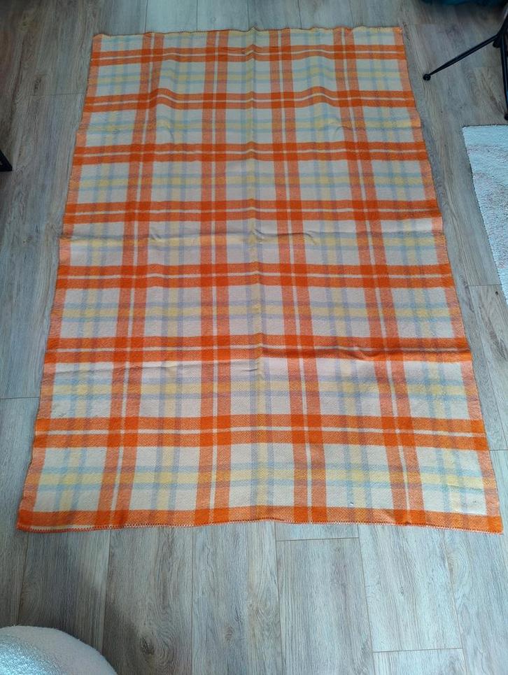 Wollen Koops Deken - Oranje Ruit, Huis en Inrichting, Stoffering | Tapijten en Kleden, Gebruikt, 150 tot 200 cm, 200 cm of meer