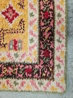 Handgemaakt Retro wol Smyrna tapijt floral geel 92x183cm, Crème, Gebruikt, Onbekend, Onbekend