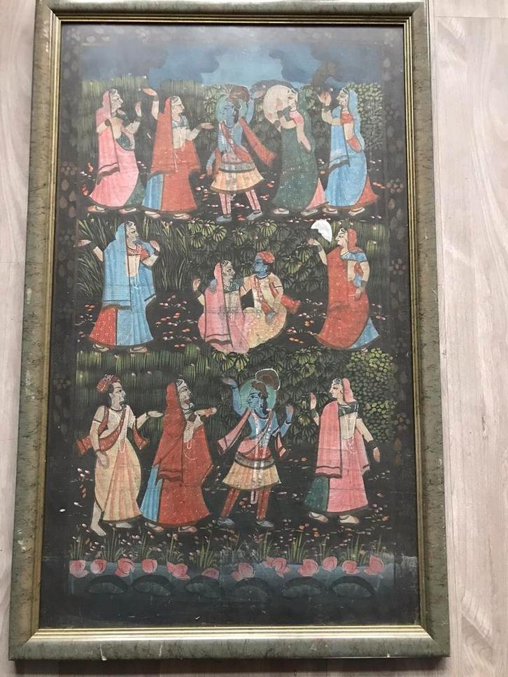 Schilderij antiek Krishna Indiase kunst 19e eeuw, Antiek en Kunst, Kunst | Schilderijen | Klassiek, Ophalen of Verzenden