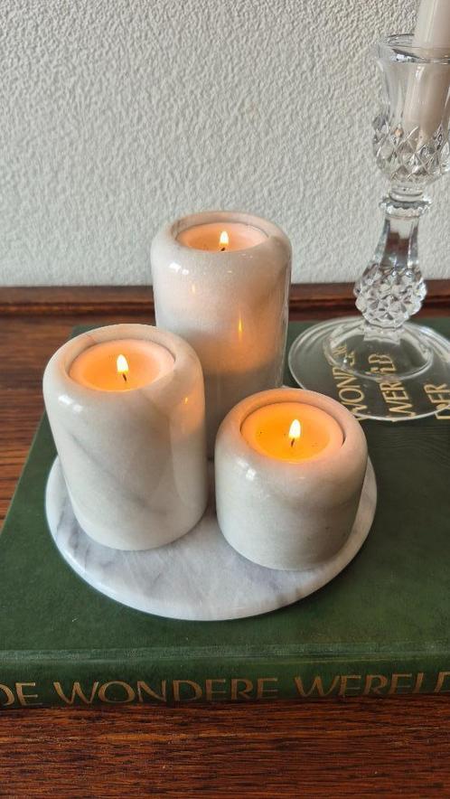 marmeren waxinelichthouders, Huis en Inrichting, Woonaccessoires | Kandelaars en Kaarsen, Zo goed als nieuw, Kandelaar, Minder dan 25 cm