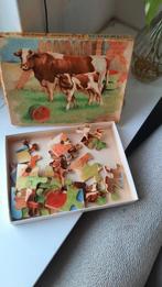Ouderwetse houten legpuzzel met koeien, Ophalen of Verzenden, Minder dan 500 stukjes, Gebruikt, Legpuzzel