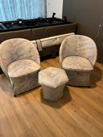 2stoeltjes met krukje/poef gebruikt, Huis en Inrichting, Fauteuils, Ophalen, Gebruikt, Minder dan 50 cm