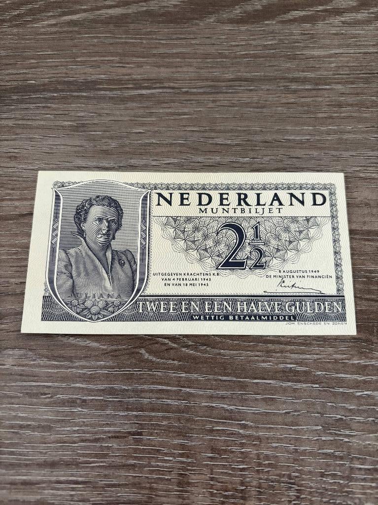 Bijna UNC biljet 2,5 gulden 1949, muntbiljet Juliana, Ophalen of Verzenden, 1 gulden