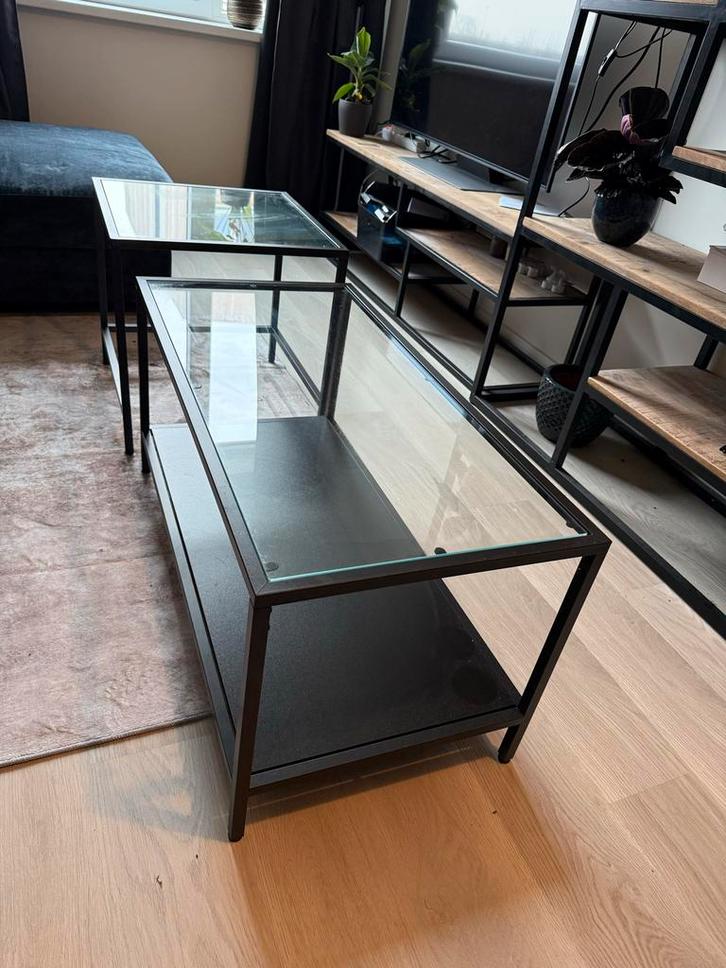 Glazen Bijzettafels - Verschuifbaar, Huis en Inrichting, Tafels | Salontafels, Zo goed als nieuw, Minder dan 50 cm, Vierkant, Glas