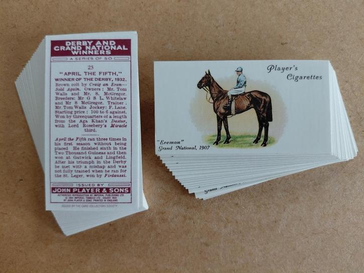 Derby and Grand National Winners 50 cigarette cards REPRO, Verzamelen, Overige Verzamelen, Zo goed als nieuw, Ophalen