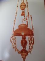 Koperen hang lamp met glazen kap en zeegroen porselein, Ophalen of Verzenden