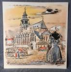 Kleurenlitho met zwart Brussel Kapellekerk Gerard Hordijk, Antiek en Kunst, Ophalen of Verzenden