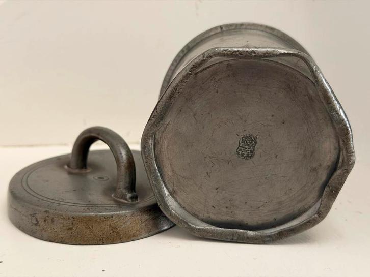 Oude tinnen gortpot met deksel gemerkt, Antiek en Kunst, Antiek | Tin, Ophalen of Verzenden