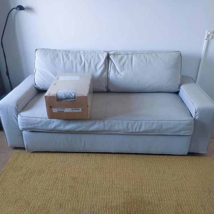 slaapbank Vilasund inclusief extra hoes, Huis en Inrichting, Slaapkamer | Slaapbanken, Gebruikt, 140 cm, Twijfelaar, Grijs, Ophalen