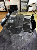 Design glazen tafel + 4 vintage Bauhaus-stoelen + vloerkleed, Huis en Inrichting, Tafels | Eettafels, Ophalen, Gebruikt, 100 tot 150 cm