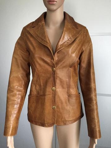 C1016  Maat 36=S bruin echt-leren jasje colbert blazer leer beschikbaar voor biedingen