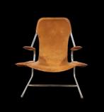 Zeldzame zadelleren 50's design lounge fauteuil # armchair, Ophalen of Verzenden