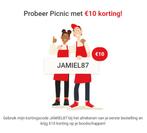 €10 korting op picnic, 5 gratis producten&verzenden JAMIEL87, Kortingsbon