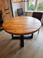 Ronde houten eettafel mango hout metalen onderstel