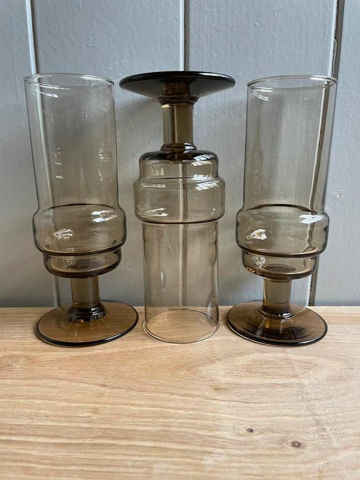 Vintage Willem Heesen fumé flutes glazen Aruba 1966., Verzamelen, Glas en Borrelglaasjes, Gebruikt, Overige typen, Ophalen of Verzenden