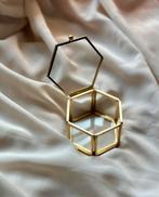 Ringendoosje glas / goud hexagon, Nieuw, Goud, Ophalen of Verzenden