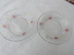 2 glazen borden / schalen met rozenrand, Glas, Bord(en), Overige stijlen, Ophalen of Verzenden