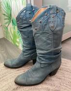 Vintage leren blauwe cowboylaarzen hoge laarzen Boho 41 42, Gedragen, Blauw, Vintage, Ophalen of Verzenden