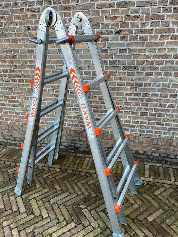 Waku waku vouwtrap telescoopladder, Doe-het-zelf en Verbouw, Ladders en Trappen, Zo goed als nieuw, 2 tot 4 meter, Ophalen