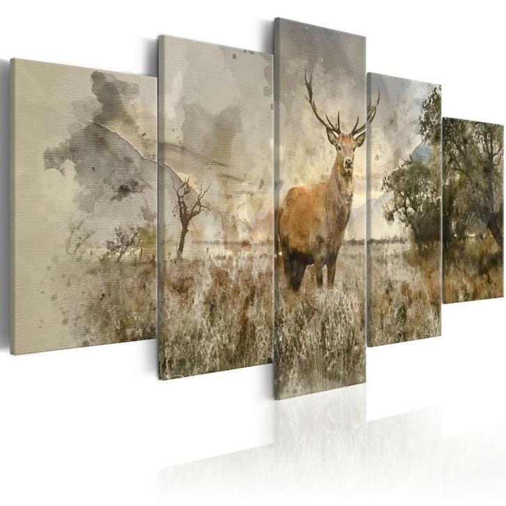999 Hert Natuur 5 Luik Schilderij 200x100cm XXL Nieuw, Huis en Inrichting, Woonaccessoires | Schilderijen, Tekeningen en Foto's