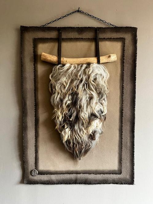 Kalkdoek met wol, kalkdoek, landelijk wanddoek, woltoef, Huis en Inrichting, Woonaccessoires | Wanddecoraties, Nieuw, Ophalen of Verzenden