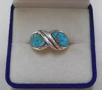 Zilveren vintage ring met turquoise maat 16 nr.1120, Verzenden, Dame, Zilver, Zilver
