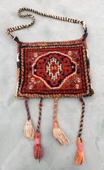 Antiek AFSHAR Perzisch tapijt kelim kamelentas bag label (2), Ophalen of Verzenden