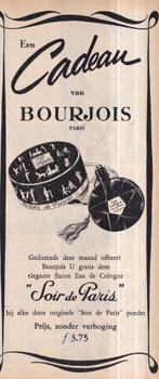 Retro reclame 1952 Soir de Paris Bourjois mooie flacon, Ophalen of Verzenden