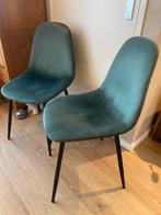 2 leuke suede look groene eetkamerstoelen met zwarte poten, Huis en Inrichting, Stoelen, Twee, Modern, Gebruikt, Stof