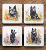 Schipperke Aquarel onderzetters met houder, Ophalen of Verzenden, Nieuw, Glas of Kopje