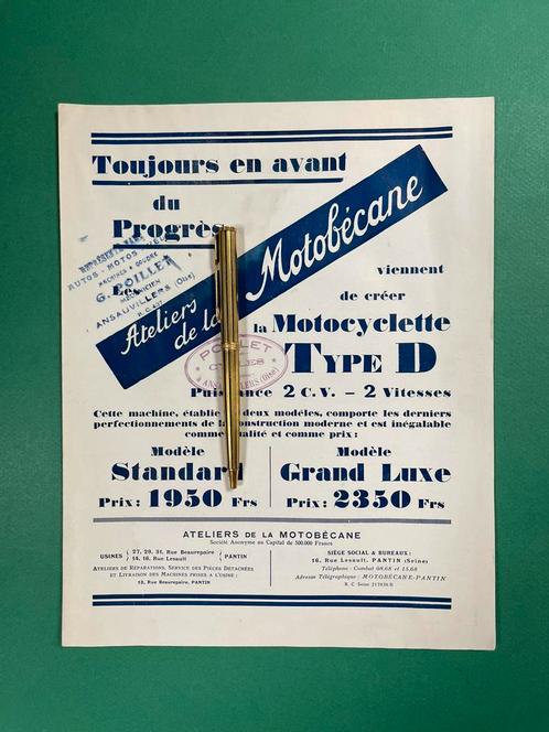Motobécan Motorcycle Sales Sheet 1928 FRA (Origineel), Verzamelen, Automerken, Motoren en Formule 1, Gebruikt, Motoren, Ophalen of Verzenden