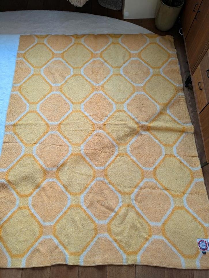 Retro Leidse van Wijk 100% Scheerwol Deken - 210x160cm geel, Huis en Inrichting, Woonaccessoires | Plaids en Woondekens, Gebruikt