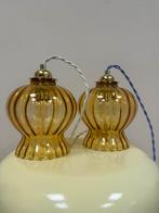 Vintage antiek hanglamp amberkleur glas geel oranje messing, Huis en Inrichting, Lampen | Hanglampen, Vintage, Vintage, Ophalen of Verzenden