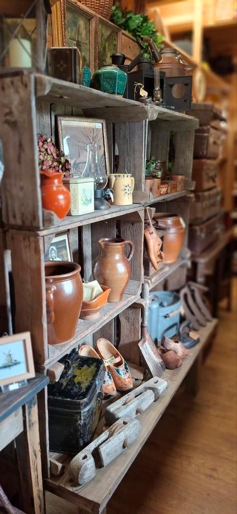6 oude houten kratten, aardappelkisten kisten winkelstelling, Antiek en Kunst, Curiosa en Brocante, Ophalen