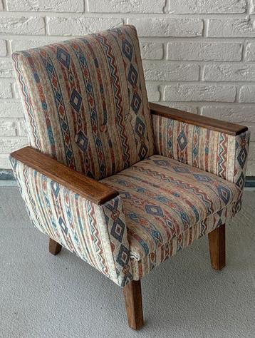 Vintage kinderfauteuil gestoffeerde stoel met teak 1960/70s beschikbaar voor biedingen