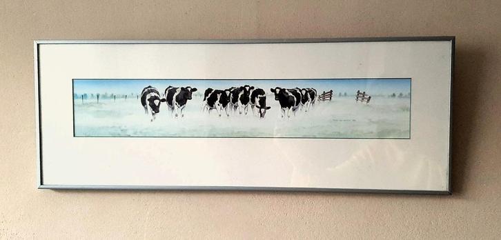 Wiebe van der Zee, Artprint aquarel koeien, aluminium lijst, Huis en Inrichting, Woonaccessoires | Schilderijen, Tekeningen en Foto's