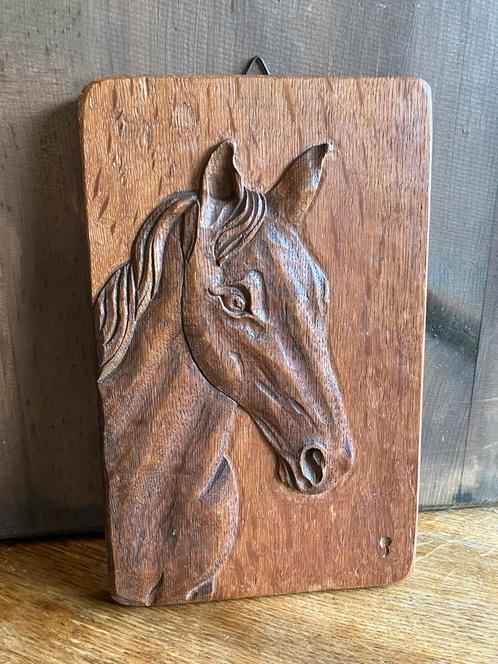 PAARDENPORTRET IN HOUT, Antiek en Kunst, Kunst | Beelden en Houtsnijwerken, Ophalen of Verzenden