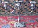 Oude silverplate drielichts kandelaar uit Engeland 24,7 cm., Ophalen of Verzenden, Koper of Brons