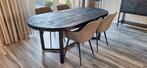 Mooie ovale zwarte eethoek van mangohout incl.stoelen, Huis en Inrichting, Tafels | Eettafels, Ophalen, 50 tot 100 cm, Zo goed als nieuw