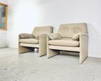 Set 2 Leolux bora bora fauteuil design beige leer vintage, 75 tot 100 cm, Gebruikt, 75 tot 100 cm, Hout