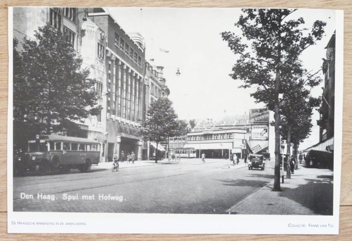 Grote foto Den Haag Spui - Hofweg ( tram en bus ca. 1930 ), Verzamelen, Foto's en Prenten, Zo goed als nieuw, Overige onderwerpen